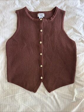 Song of Style by Aimee Song - Brick Brown Sleeveless Button-Front Knit Vest - M